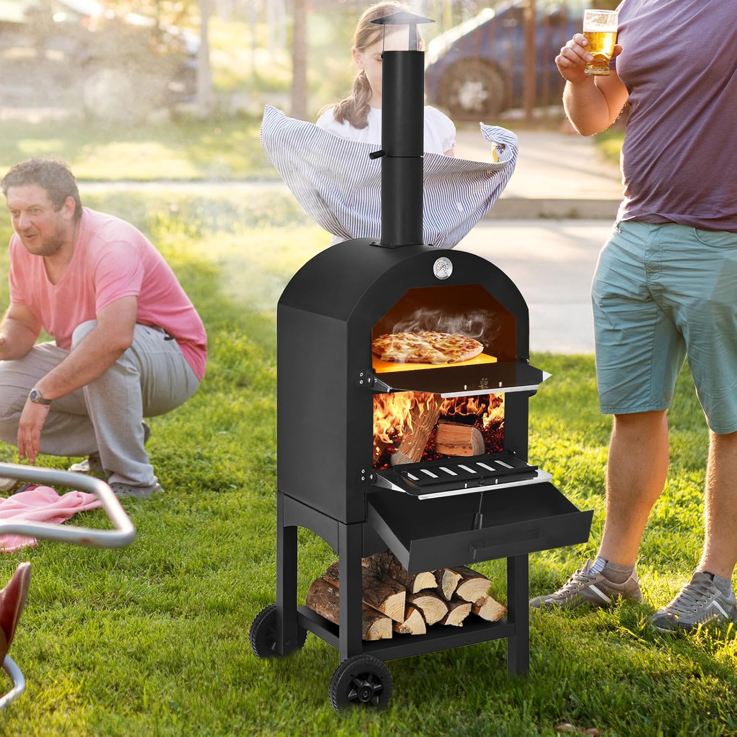 ORALNER Outdoor Pizza Oven, Wood Fired Pizza Oven Cooker with 12