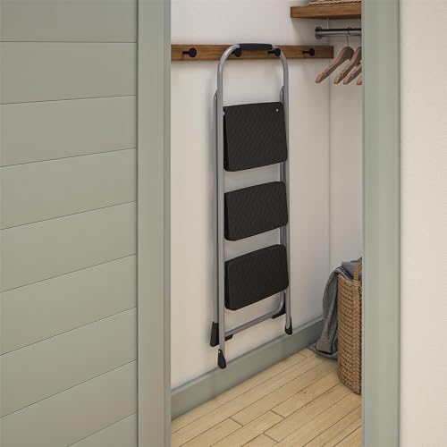 Cosco 11408PBL1E Three Big Folding Step Stool with Rubber Hand Grip, Platinum and OXO Good Grips Large Salad Spinner