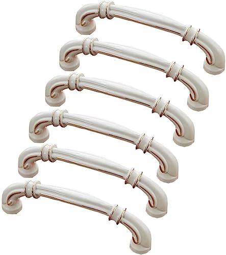 Handle,Drawer Handles，Vintage Ceramic Drawer Knobs,Cabinet Wardrobe Bow Pull Handles,6 Pcs Door Knobs Hardware Drawer Pulls ， Chinese Style Antique Furniture Handles Dr ( Color : Ivory White , Size :