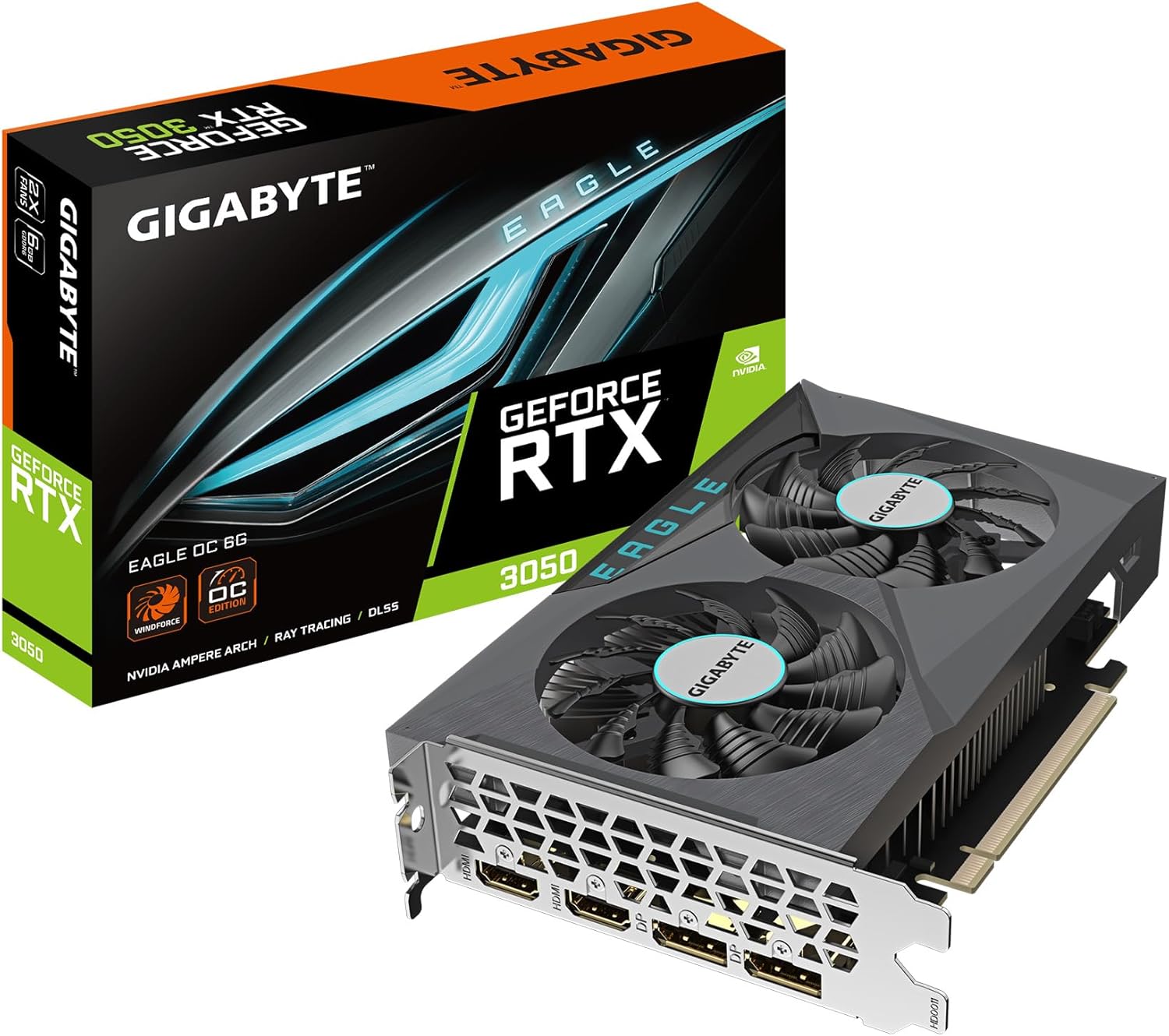 GIGABYTE GeForce RTX 3050 EAGLE OC 6G Graphics Card, 2X WINDFORCE Fans, 6GB GDDR6 96-bit GDDR6, GV-N3050EAGLE OC-6GD Video Card
