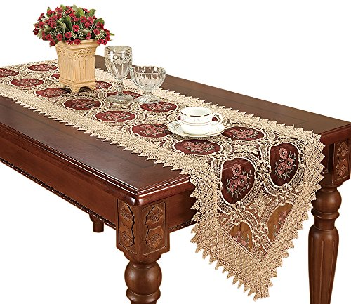 Simhomsen Small Vintage Burgundy Lace Doily Table Runners Dresser Scarf 16 × 36 Inch
