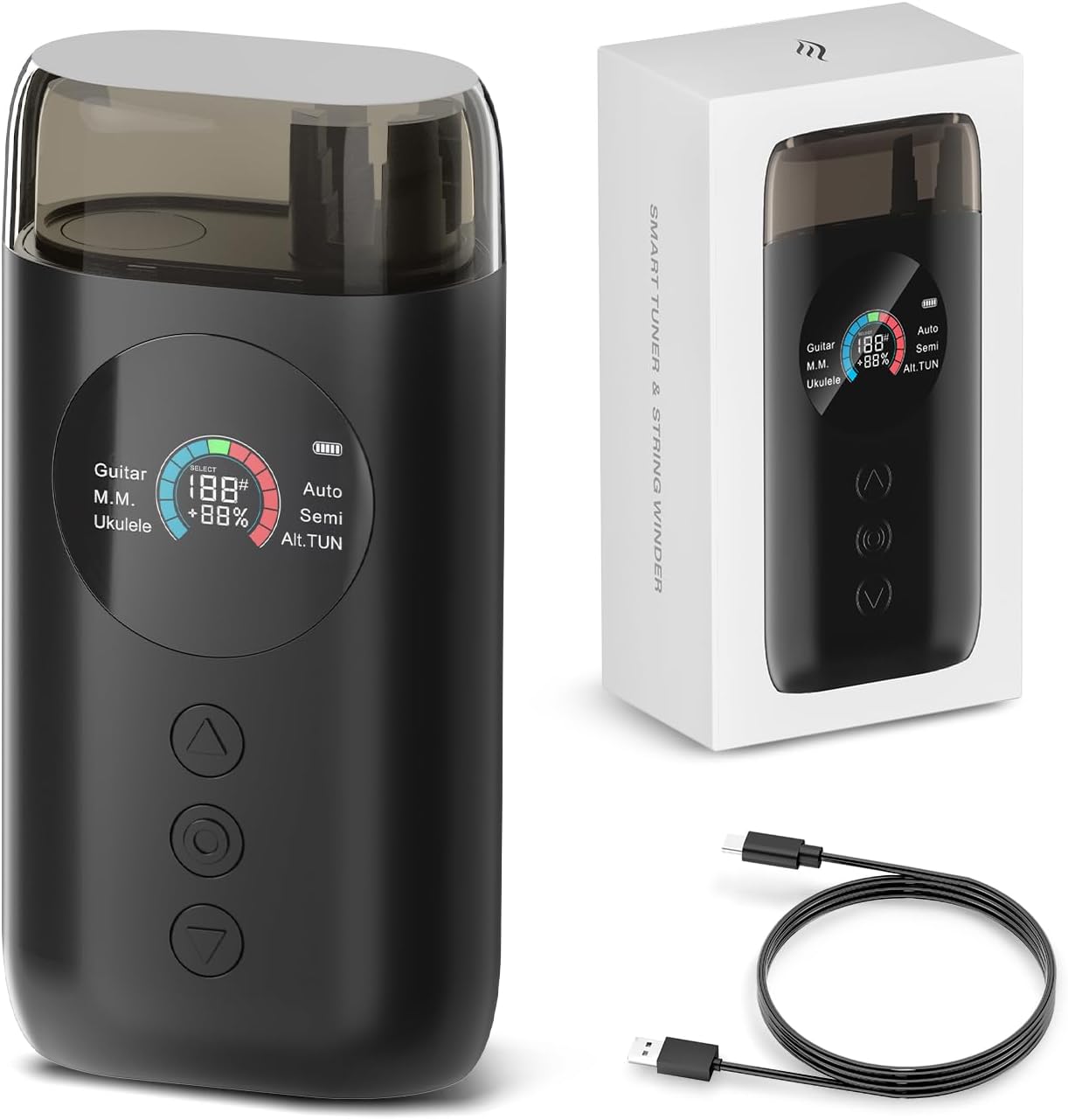 Enya NOVA Go SP1 Carbon Fiber Acoustic Electric Guitar with Smart AcousticPlus 35 Inch Travel Acustica Guitarra Starter Bundle Kit(Black) & Enya Smart Automatic Guitar Tuner & Wireless Guitar System