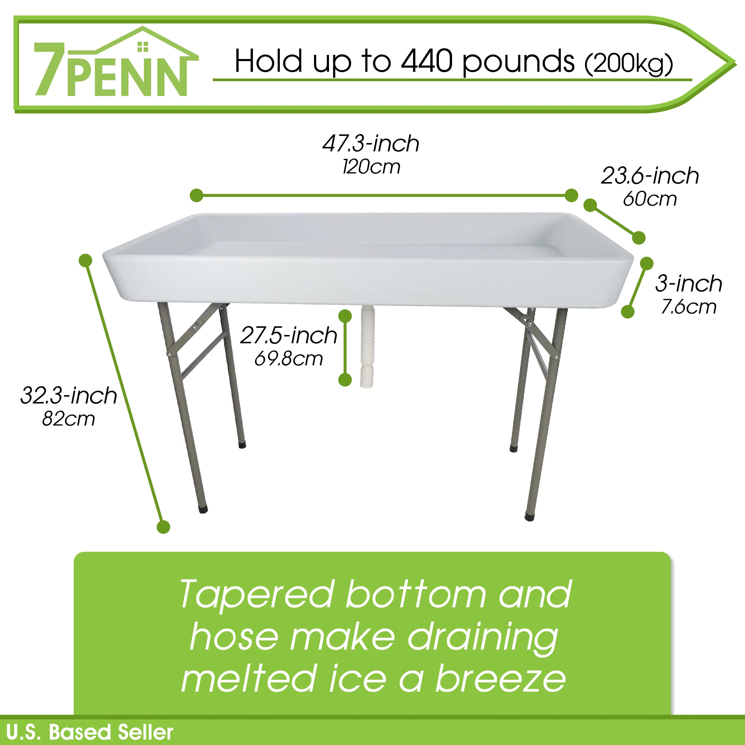 7Penn Folding Ice Cooler Table - 4ft Long Bar Cooler Table Outdoor Ice Chest