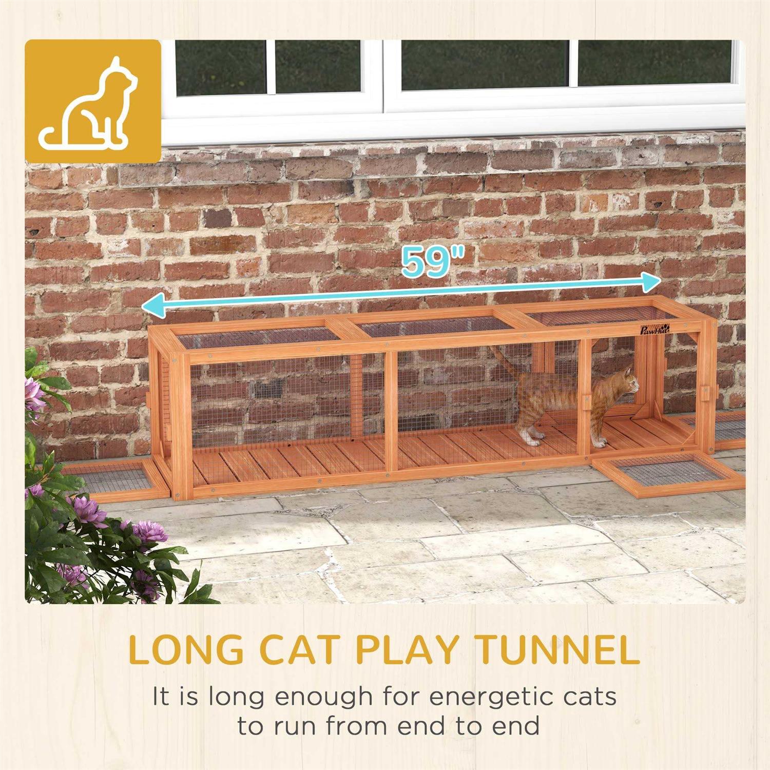 PawHut 59 Long Cat Tunnel with Extendable Design Wooden Outdoor Cat Tunnel House with Weather Protection - Pet Supplies online store