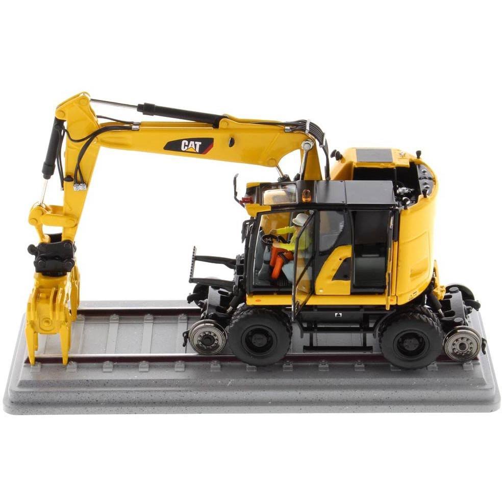 Cat Caterpillar M323F Railroad Wheeled Excavator w/Operator u0026 3 Work Tools Safety Yellow Ver. 1/50 Model by Diecast Masters