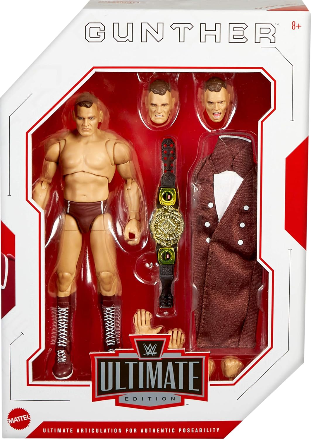 Mattel WWE Ultimate Edition Action Figure & Accessories, 6-inch Gunther Collectible Set, Swappable Heads & Hands, Entrance Gear & 30 Articulation Points​