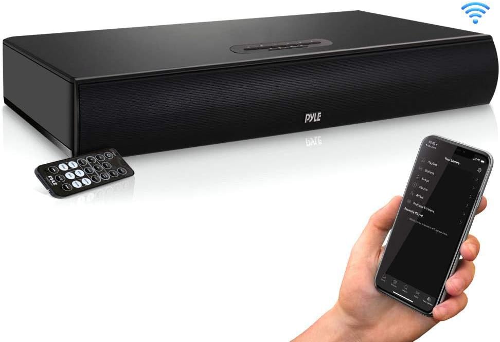 Pyle TV Soundbar Soundbase Bluetooth - Upgraded 2018 Wireless Surround Sound System for TV’s With Built-in Subwoofer, Remote Control, AUX RCA Optical Digital Inputs for TV PC - PSBV600BT