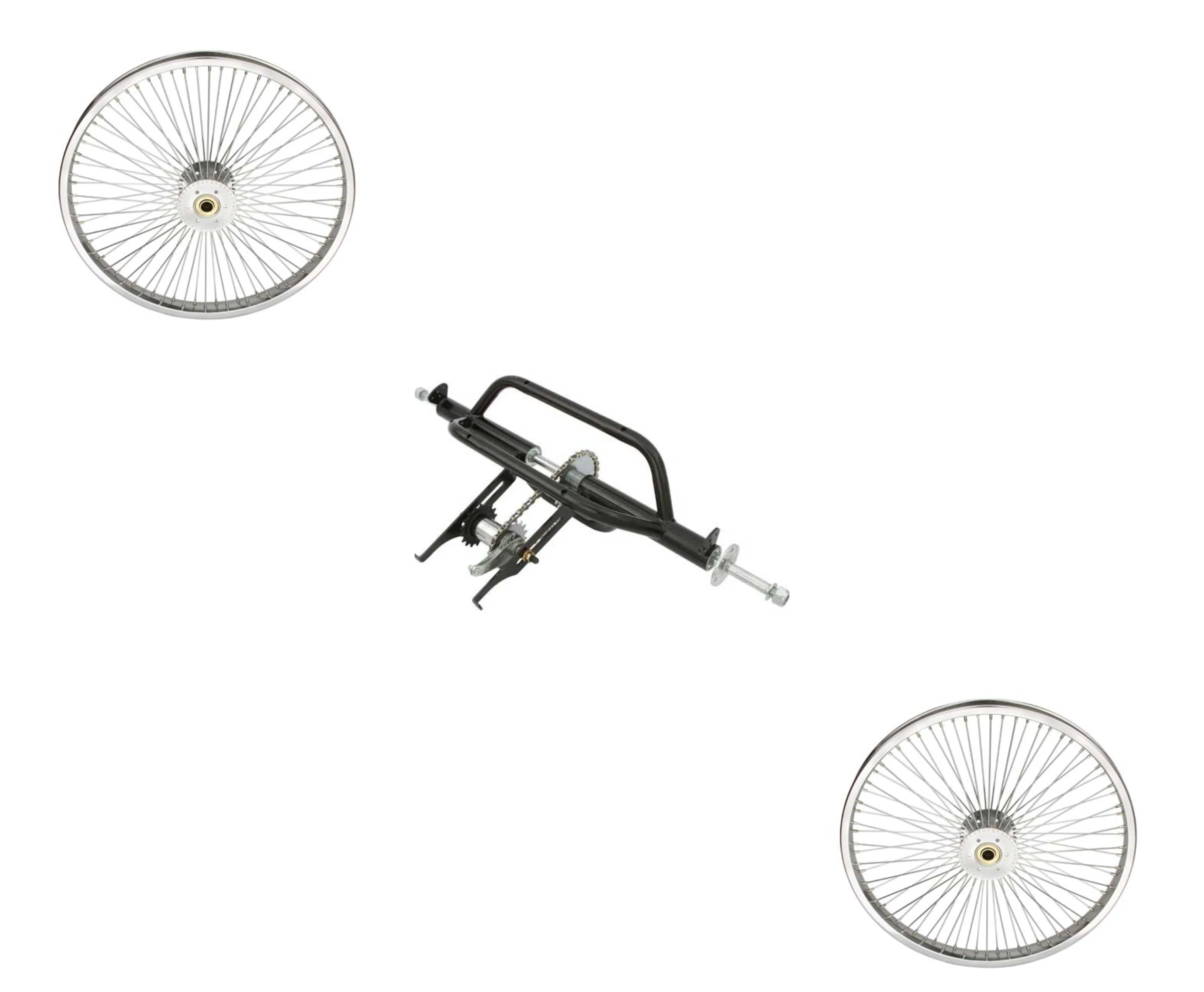 Black Trike Conversion Kit for 20 inch Bicycle. Comes with Two 20 inch Hollow-Hub Steel Wheel 72 Spoke. Tricycle, Trike, three-wheel bike conversion kit