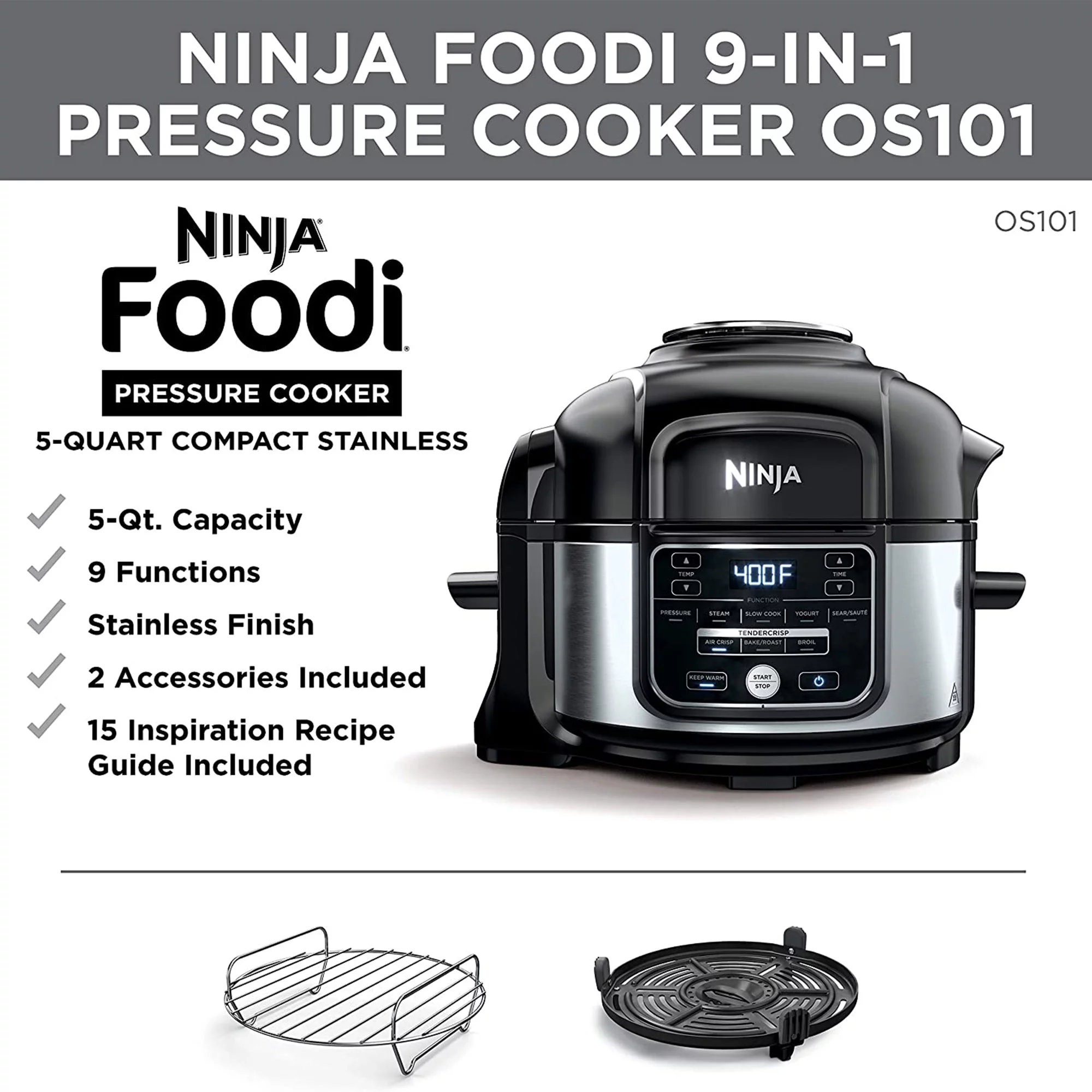 Ninja Foodi 9 in 1 Pressure Cooker and Air Fryer with Nesting Rack, Silver