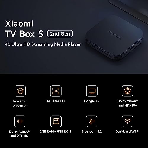 Xiaomi Mi Box S Android TV with Google Assistant Remote Streaming Media Player - Chromecast Built-in - 4K HDR - Wi-Fi - 8 GB - Black