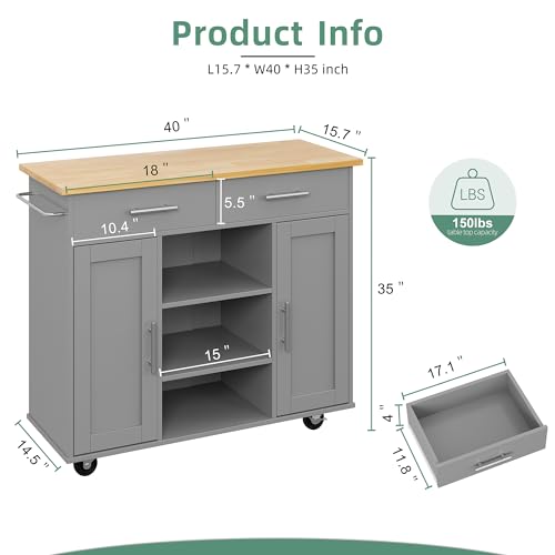 Shintenchi Kitchen Island with Drop Leaf, Rolling Kitchen Cart with Storage on Wheels, Table Bar Cart for Kitchen with Towel Rack & Seating Area for Dining Room, White