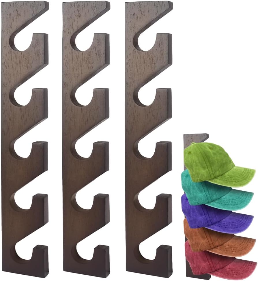 3 Pcs Hat Rack for Baseball Caps, Wall Mounted Wooden Hat Storage Organizer Hanger, Wall Vertical Hat Holder Caps Display Rack for Closet Door Bedroom Living Room Entryroom Laundry (Classic)