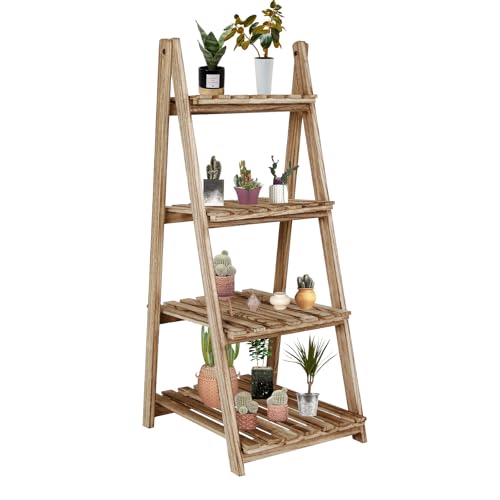 Ladder Shelf, Non-collapsible Ladder Shelf 4-Tier Ladder Shelf, Wood Plant Shelf, Decorative Shelves, Flower Display Storage Rack for Living Room, Home Office, Kitchen, Bedroom