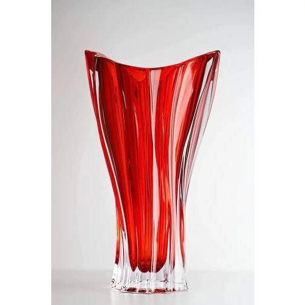 Bohemian Crystal Glass Vase 12''-Height Red ''Plantica'' European Design Centerpiece Flower Vase Home Decor Wedding Birthday Housewarming Anniversaries