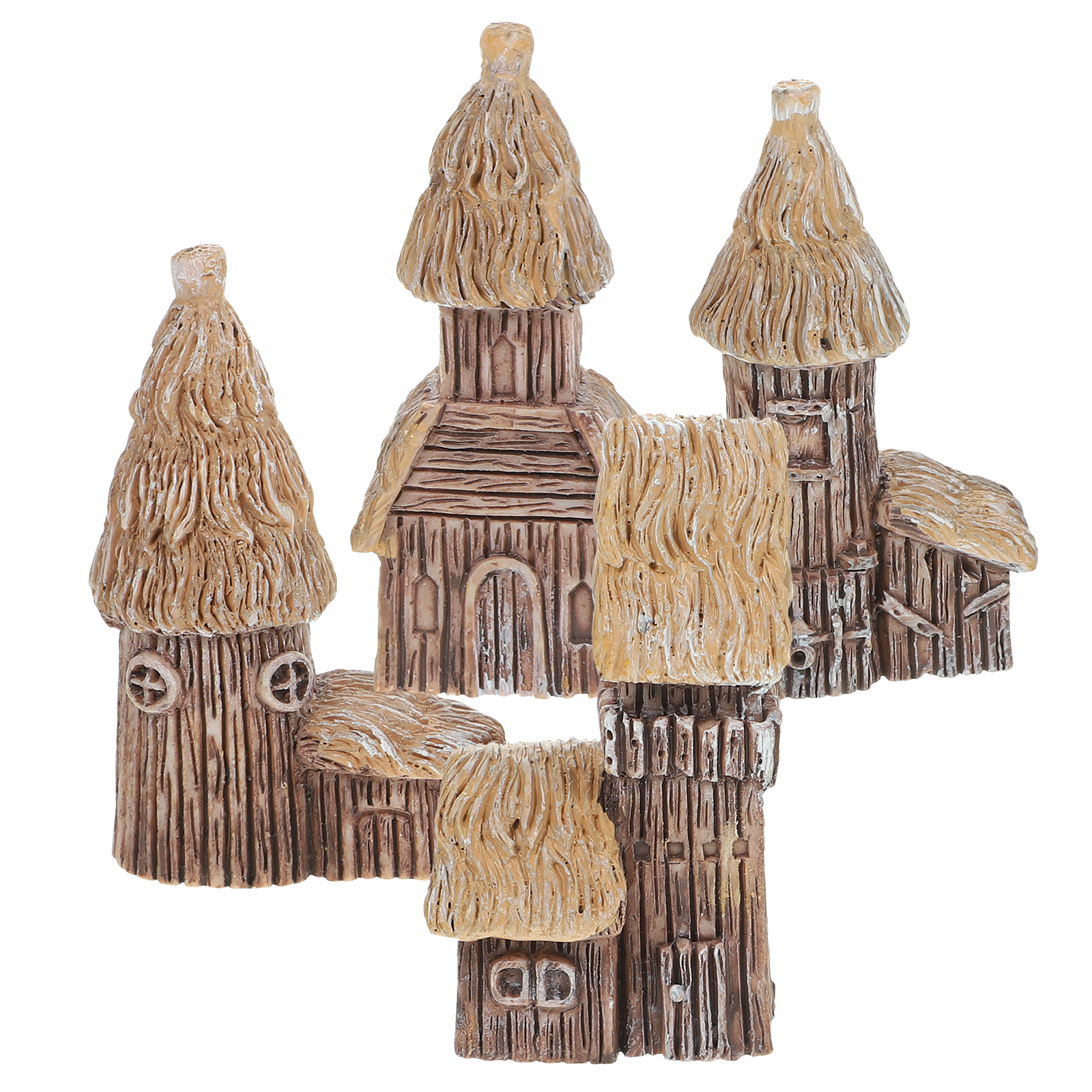4 pcs Mini House Figurines Miniature Village Hut Decor Mini Resin Cottage Ornaments