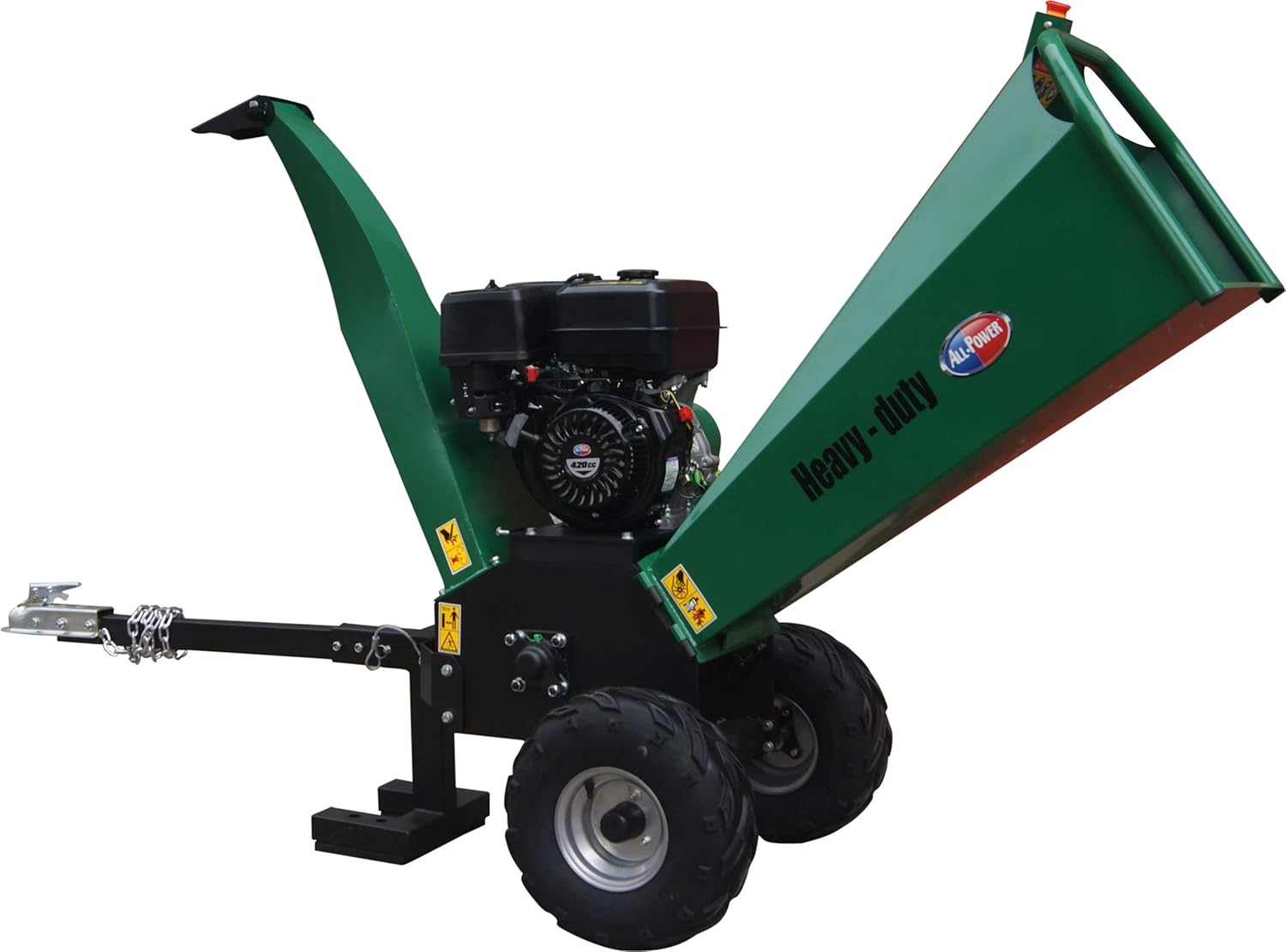 All Power America APWC420 Heavy Duty Durable Wood Chipper Shredder Mulcher-Max 6 Inch Cutting Diameter Capacity Gas Powered, 15HP 420cc, 6 inch, Green/Black