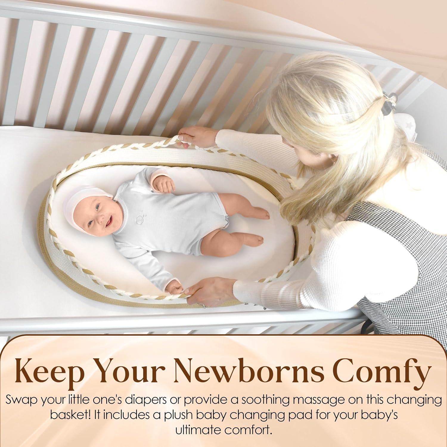 Moses Baby Changing Basket for Newborn - Diaper Caddy Organizer for Babies with Thick Foam Mattress, Waterproof Cover, Storage Bag & Bassinet Baby Sleeping Basket