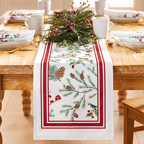 Elrene Home Fashions Winter Holiday Berry Bordered Tablecloth, Decorative Christmas Table Cover, 60