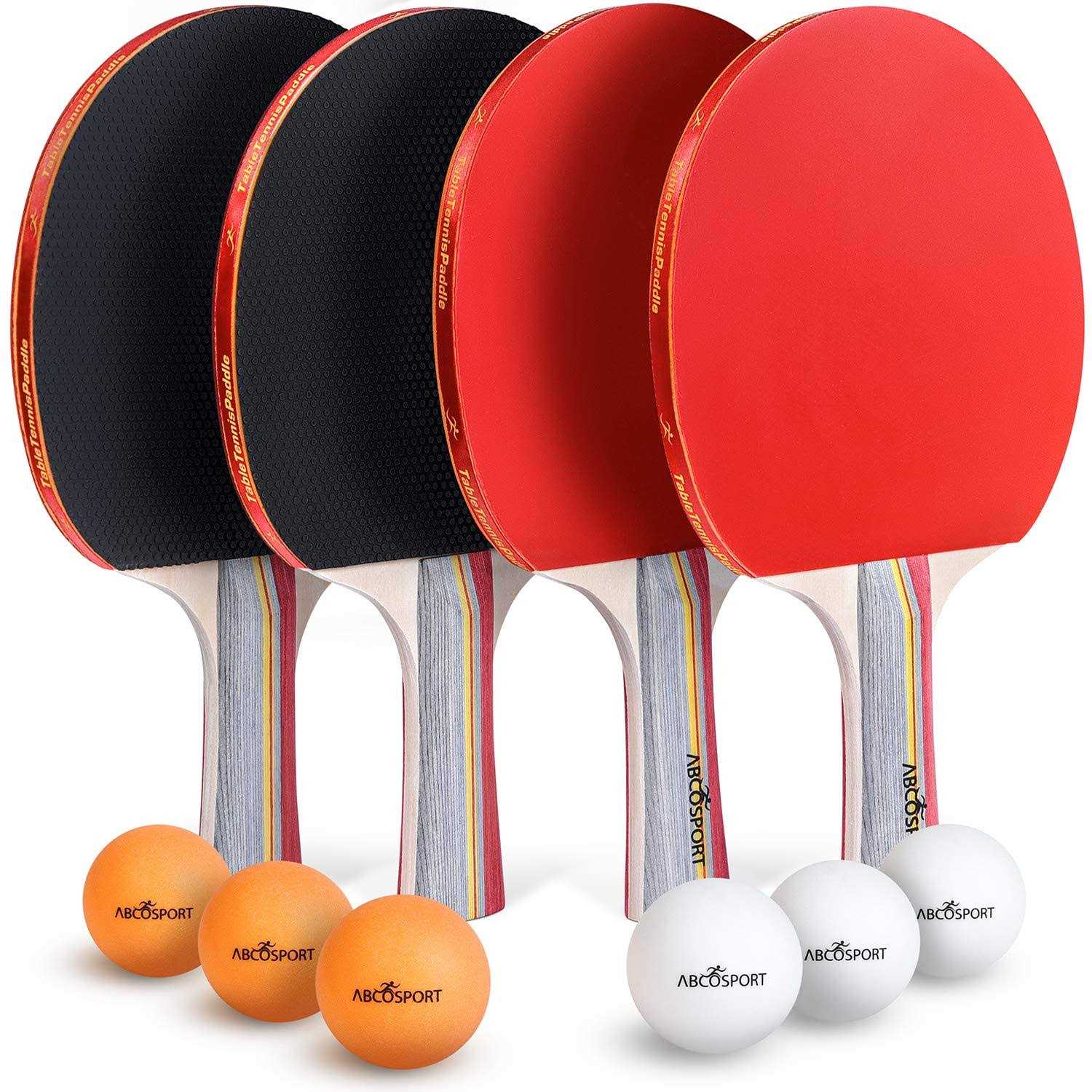 Abco Tech Ping Pong Paddle Set Table Tennis Set 4 Premium Rackets 6 Balls Rubber - Sports Supplies Online Store