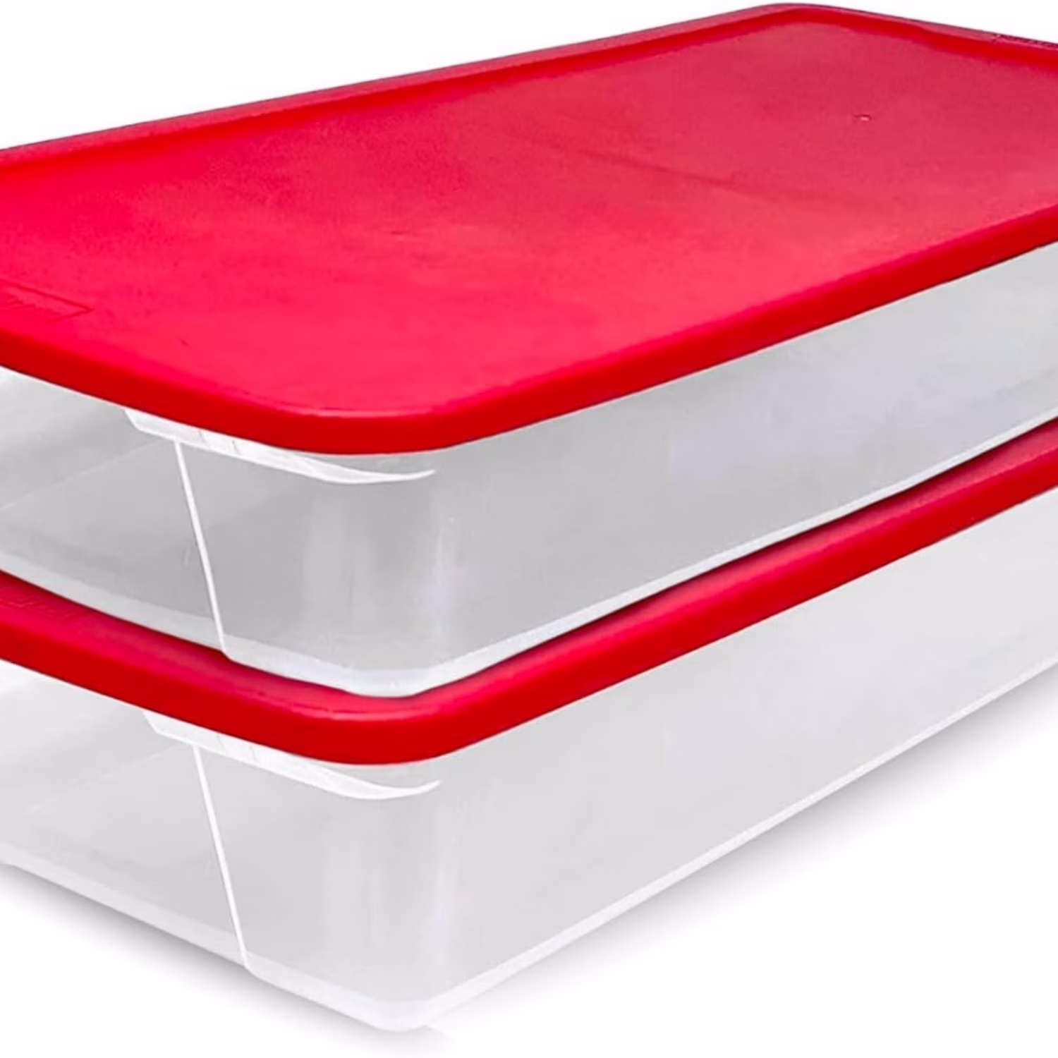 2-Pack Holiday Tote, Clear Plastic Storage Organizer Bins with Lids, 41 Quart, Red - Stackable Organizing Containers for Christmas Ornament Decorations, Gift Wraps, and Crafts