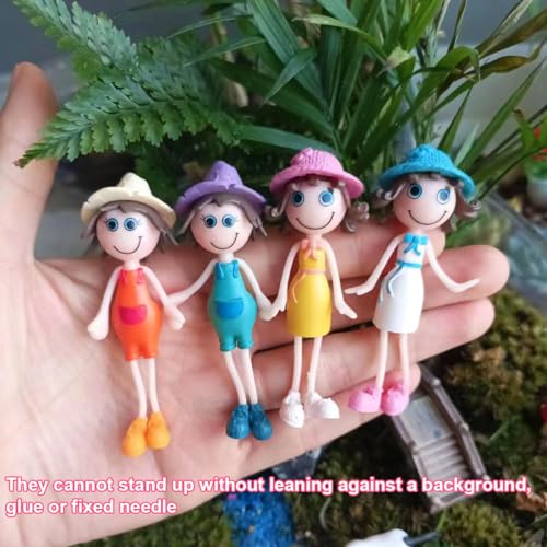 4PCS/Pack Miniature Girls Figurines for Fairy Garden Accessories Fairy Cake Topper Little People Figures for Mini Garden Decor Doll House Cupcake Decorations Micro Landscape Colorful