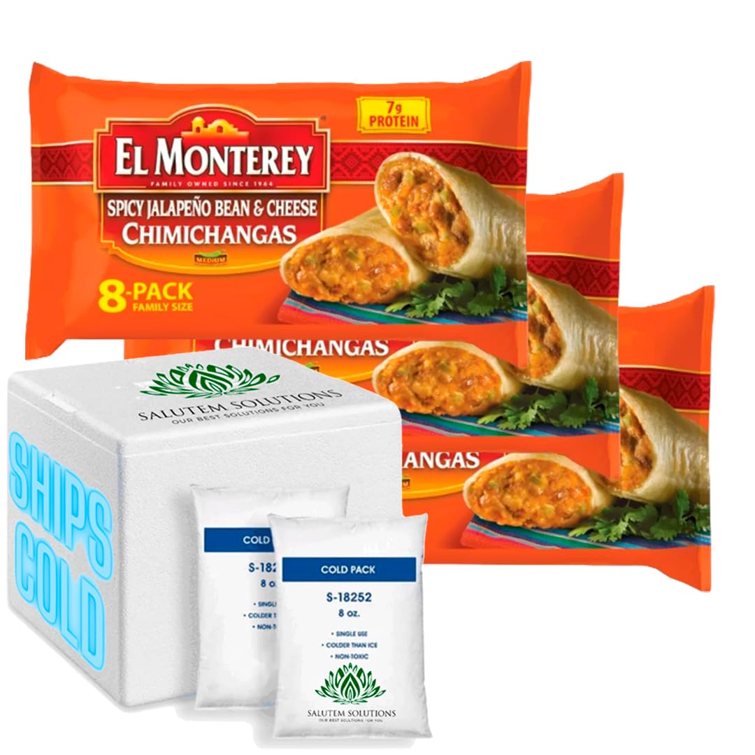 El Monterey Spicy Jalapeno Bean & Cheese Chimichangas, 32 oz, 8 Count (Frozen) - Pack of 3