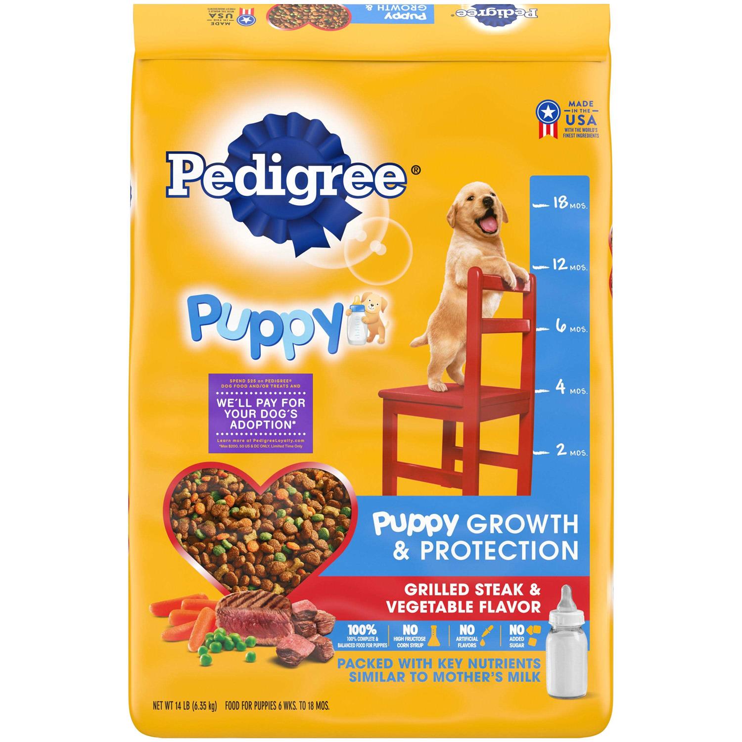 Pedigree Puppy Growth & Protection Grilled Steak & Vegetable Dry Dog Food - Pet Supplies online store