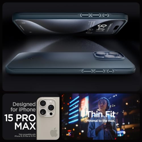 Spigen Thin Fit Designed for iPhone 15 Pro Max Case (2023) [Hard Shell] [Military-Grade Protection] - Black