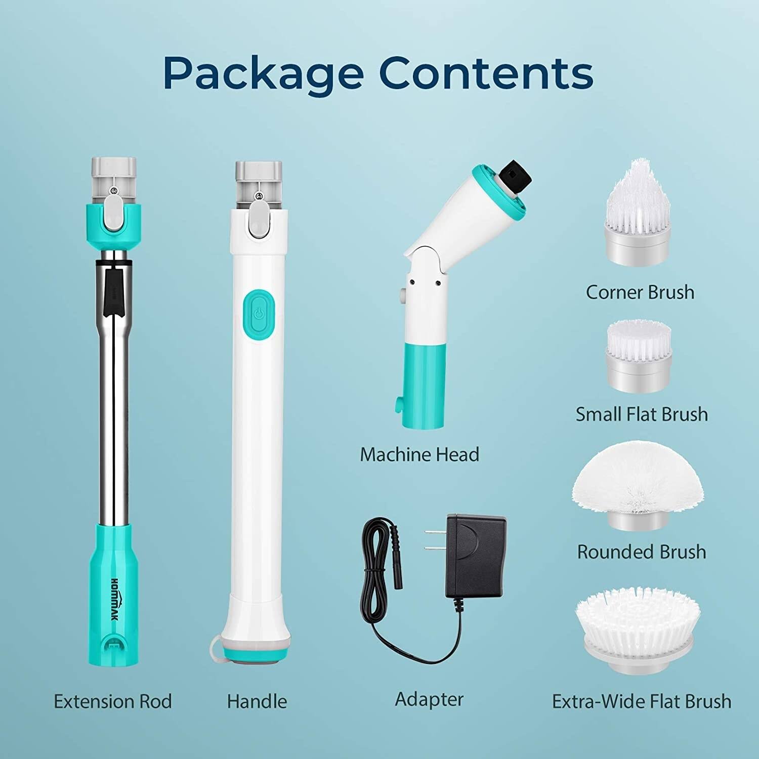 Homitt Electric Spin Scrubber, Shower Scrubber Cleaner Brush with Adjustable Extension Handle for Tile, FLOOR, Bathtub, Grout -