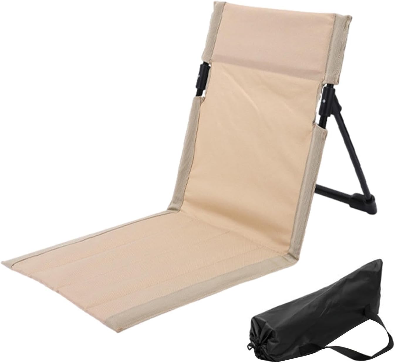 Beach Floor Chair Folding Beach Lounge Chair Outdoor Camping Chair Portable with Adjustable Backrest & Storage Bag for Fishing Barbecues Picnic Hiking Traveling Outside Activities, White