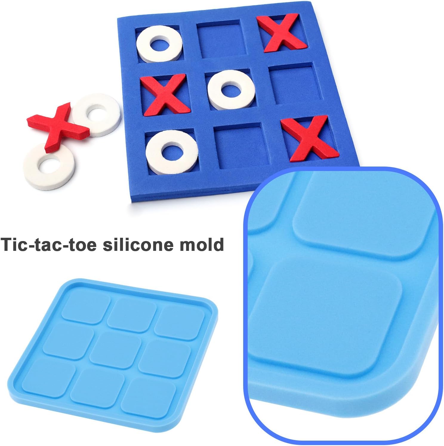 eMagTech 5Pcs Tabletop Board Game Silicone Moulds Tic Tac Toe Silicone Mould X O Board Resin Molds Epoxy Resin Casting Mould Accessories for DIY Making Crafts Blue