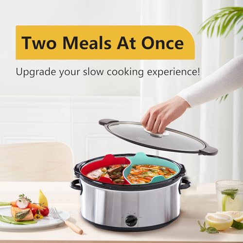 Silicone Crock pot Liners,Slow Cooker Liners,6-7 Quart Oval Reusable Crock pot Divider Insert,BPA-Free, Dishwasher Safe 2 in1(Black)