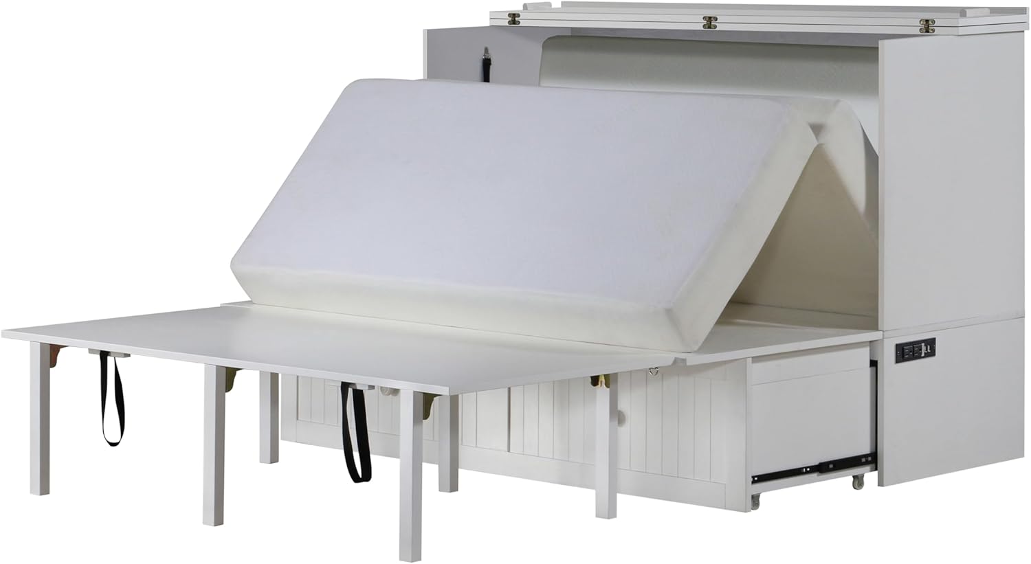 Murphybedz Tuscany Murphy Cabinet Chest Bed with Charging Station 6 Inch, Queen (White)