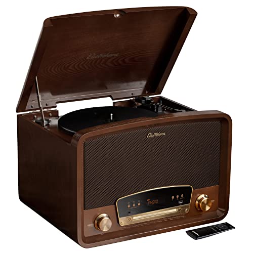 Electrohome Kingston 7-in-1 Vintage Vinyl Record Player Stereo System with 3-Speed Turntable, Bluetooth, AM/FM Radio, CD, Aux in, RCA/Headphone Out, Vinyl/CD to MP3 Recording & USB Playback (RR75C)
