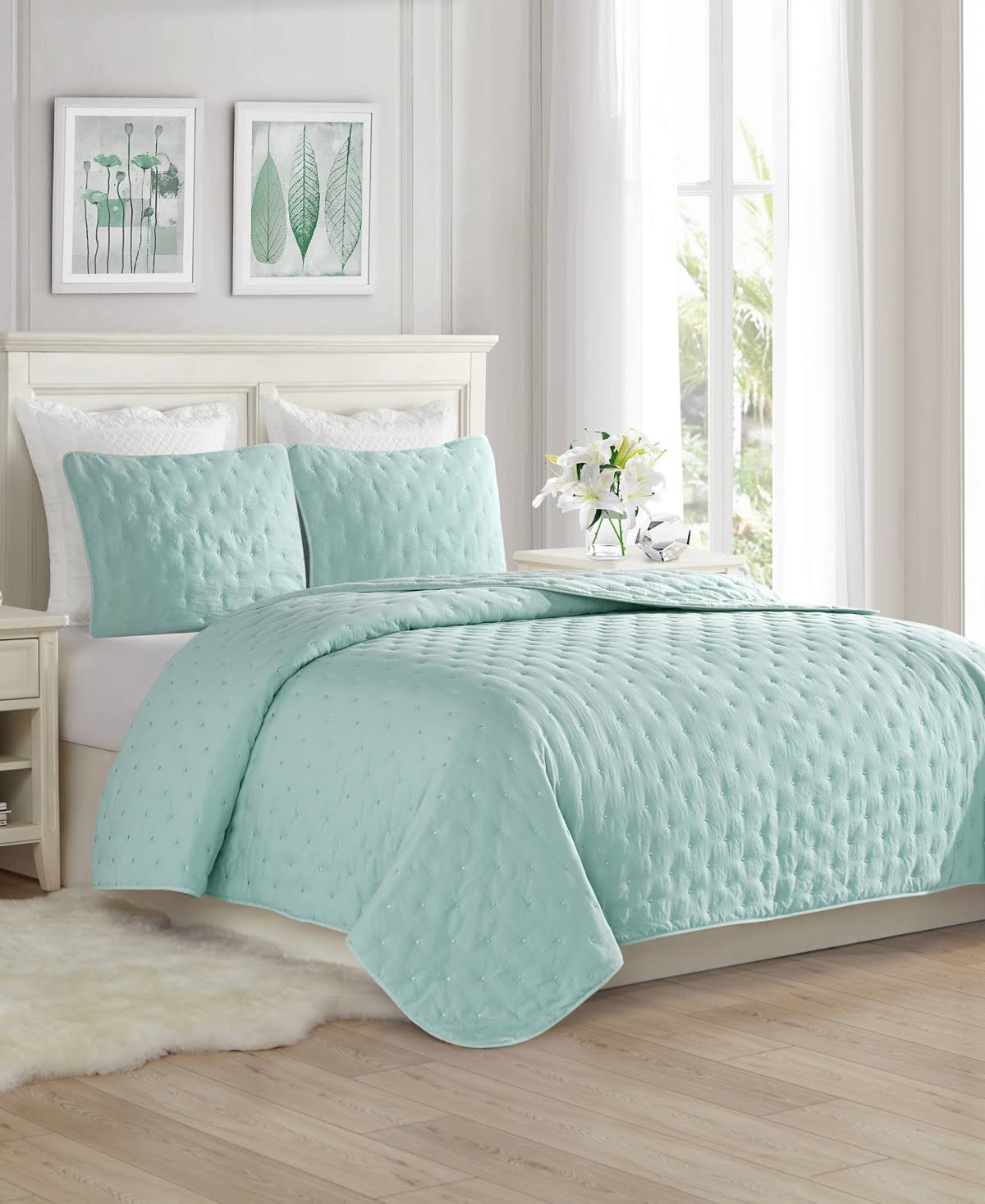 Swift Home 3PC Lightweight Quilt Bed Set - Mint - Size: Full/Queen