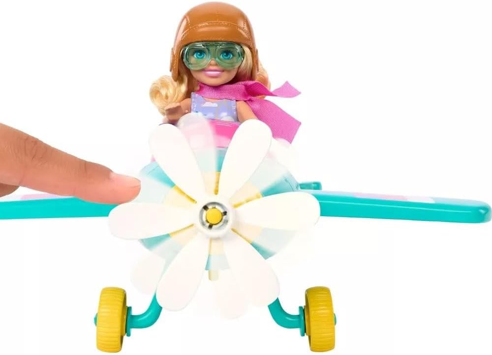 Barbie Chelsea Can Be Doll & Plane Playset, 2-Seater Aircraft with Spinning Daisy Propellor & 7 Accessories, Includes Pet Puppy & Stickers