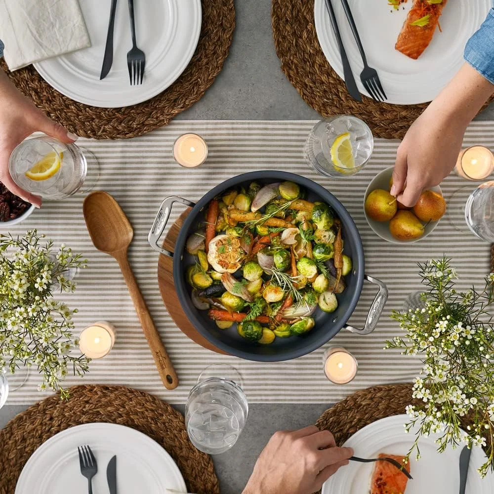 All-Clad HA1 Hard Anodized Nonstick Cookware, Sauteuse with Acacia Wood Trivet & Spoon and Glass Lid, 4 quart