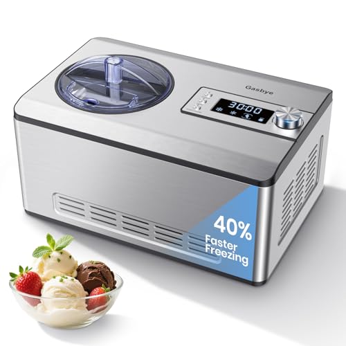 Ice Cream Maker with Upgraded Compressor, [40% Faster Freezing], No Pre-Freezing Needed, LED Display, 2.1 Qt Capacity, Easy Operation for Ice Cream & Yogurt, Stainless Steel