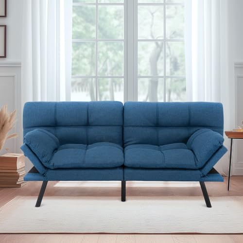 MUUEGM Futon Sofa Bed Futon Couch Leather Futon Memory Foam Futon Couch, Faux Leather Futon Couch Modern Loveseat Daybed Sofa for Living Room, Bedroom, Office, Black