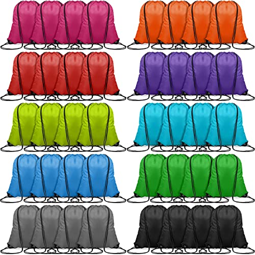 Shappy 100 Pieces Drawstring Bag Gym Portable String Sack Backpacks Polyester Blank Cinch Drawstring Bags for Sports Travel DIY Gift Storage Set, 10 Colors