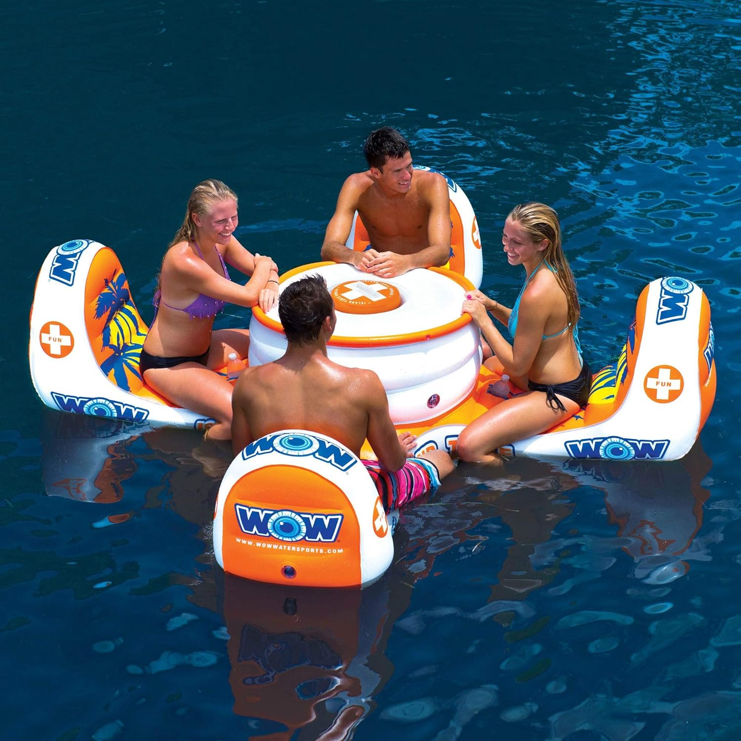 WOW Sports - Inflatable Table Floating Island - Pool Float For 4 People & Built-In Cooler