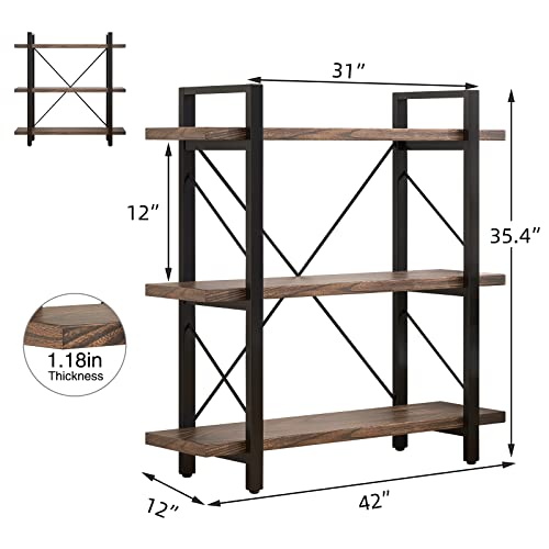 5-Tier Bookshelf Large Etagere Book Shelves,Industrial Style Bookcase and Book Shelves,Open Large Real Wood Bookshelfs,Retro Brown for Living Room Office, Retro Brown (LZ01-5tier-PLUS)