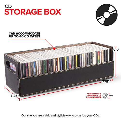 Stock Your Home CD Storage Box, Organizer Shelf for Movie Cases, DVDs, Cassette Tape Display Stand, Disc Holder Can Store Up to 40 CDs, Faux Leather (Black)