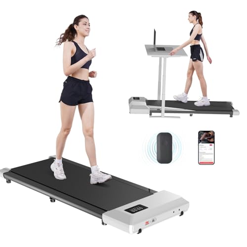 DeerRun Walking Pad, 2024 Upgrade Smart Treadmills for Home, 2.5HP Small Quiet Portable Treadmill, Mini Under Desk Treadmill, APP & Remote Control, Knee-Protective, No-Assembly