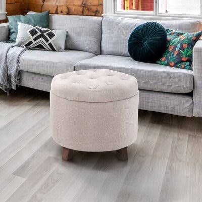 Sinclair Round Storage Ottoman with Removable Lid Button Tufted Wade Logan Fabric: Beige 100% Polyester