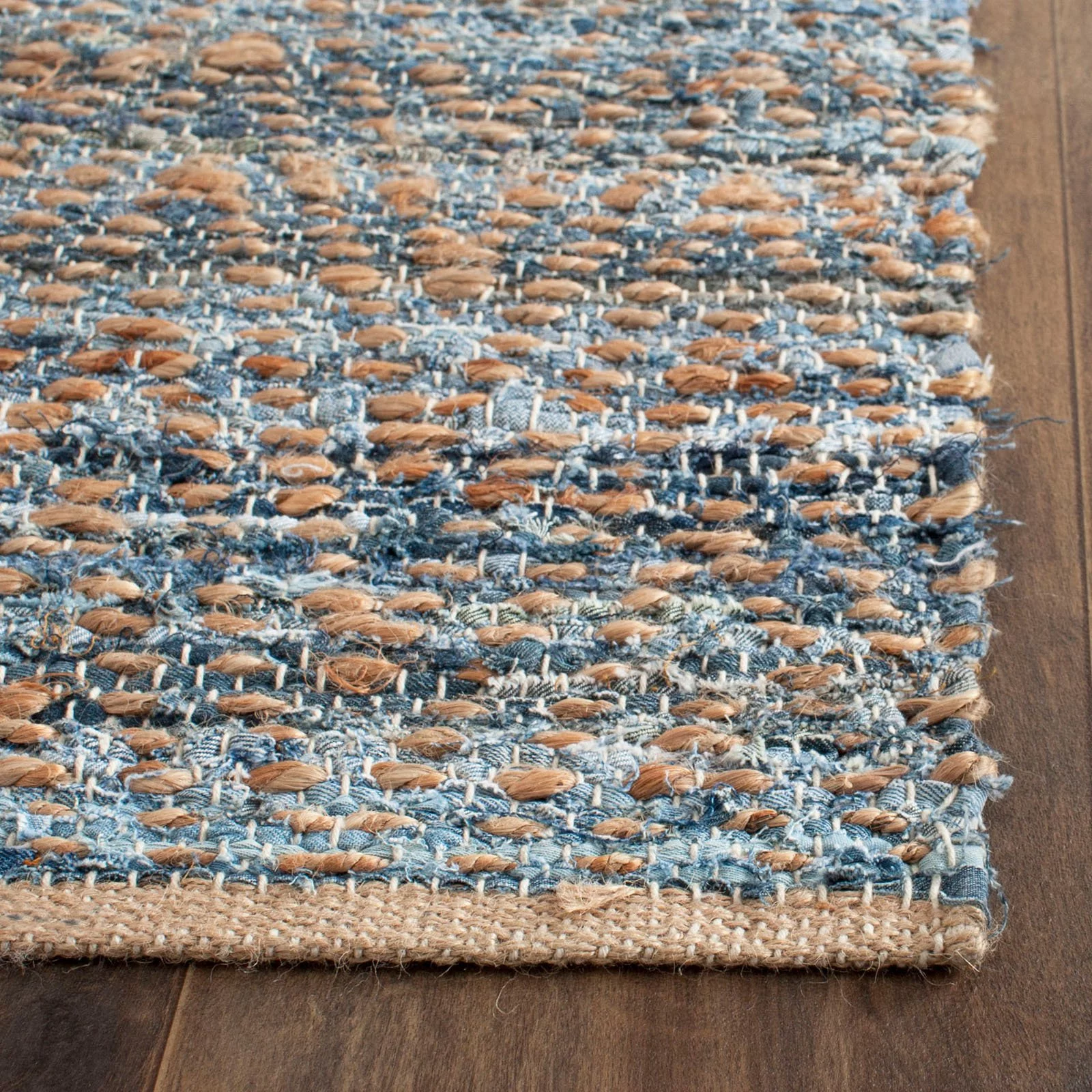 SAFAVIEH Cape Cod Leo Braided Striped Jute Area Rug, 4' x 6', Natural/Blue