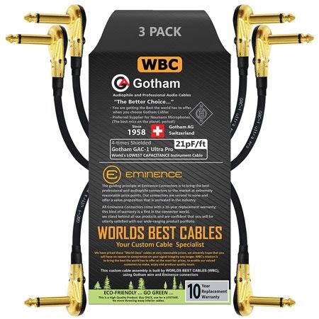Worlds Best Cables 3 Units - 10 inch - Gotham Gac-1 Ultra Pro - Low-Cap (21pF/ft) Guitar Bass Effects Instrument, Patch Cable u0