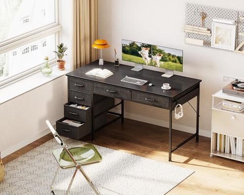 ODK Computer Desk with 6 Drawers, 40 Inch Small Desk with Storage, Reversible Desk with Headphone Hook for Home Office, Work Study Table for Bedroom, Rustic Brown