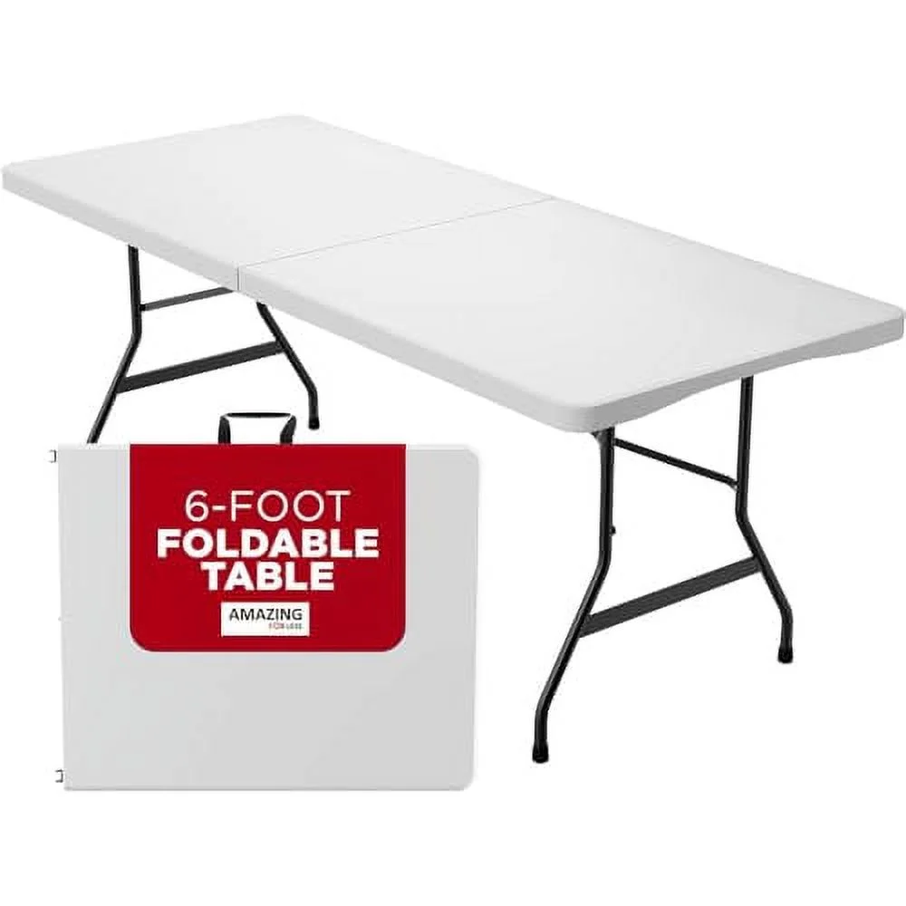 Amazing for less 6ft Bi-Fold Folding Table Portable Plastic Indoor Outdoor Picnic Party Dining Camp Tables (4ft, 6ft, 8ft) (6ft)