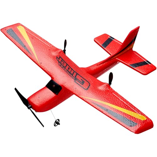 VEVOR RC Airplane, 2.4GHz 2 Channel Remote Control Aircraft with 6-Axis Gyro Stabilizer, Ready to Fly Aircraft Toy with 2 Batteries, RC Sailplane for Kids, Beginners, Red